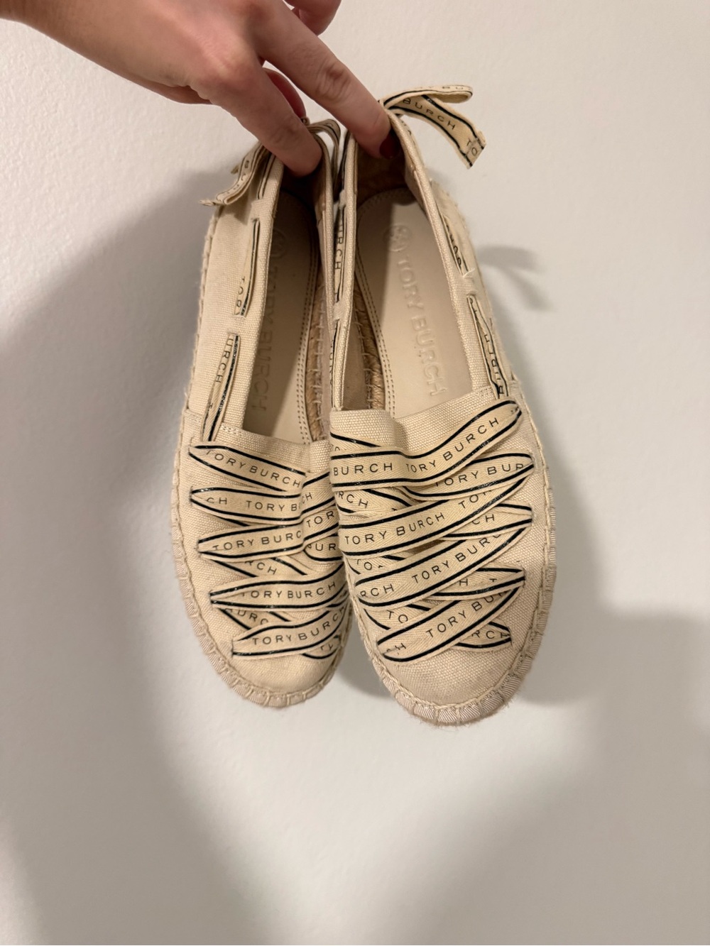 Tory Burch Cream Logo Espadrille Flats